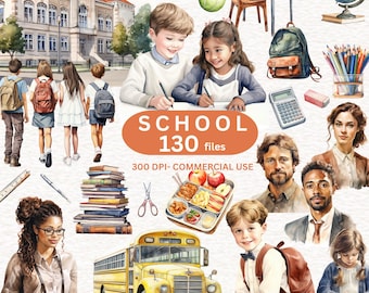 130 Watercolor School Clipart Teacher Clipart  Education Graphics Cute Teacher PNG School Supply Clipart Back To School Classroom Clipart