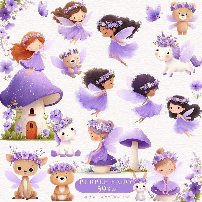 Purple Fairy Clipart Lilac Fairies Png Watercolor Cute Little Girl ...
