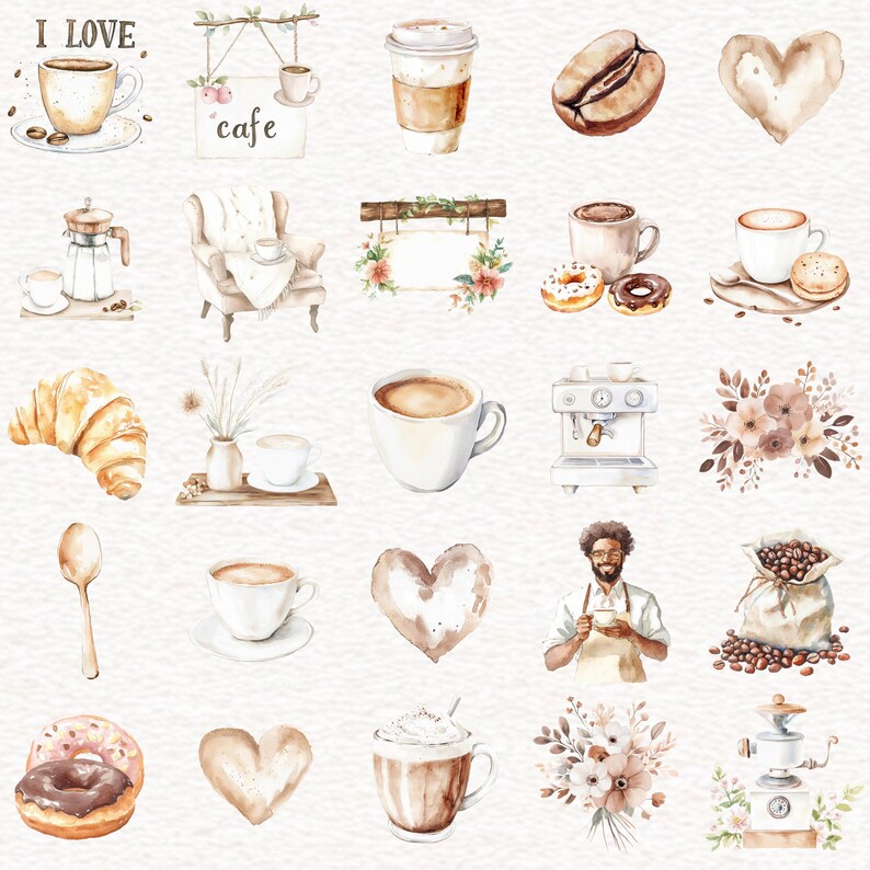 Coffee Cafe Clipart Boho Lover Clipart Watercolor Cozy Coffee Shop Clip ...