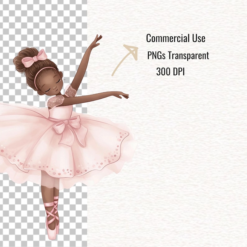 Pink Ballerina Clipart Cute Ballet Watercolor PNG Light Pink Floral ...