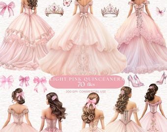 70  Light Pink Quinceanera clipart Pink Ball room princess clipart pink butterfly clipart  bow clipart Invitation Elements Quinceanera PNG
