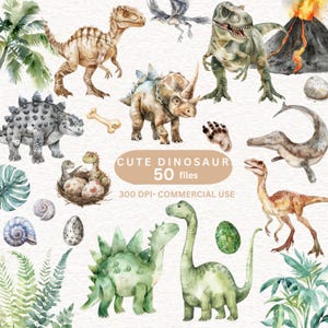 50 Aquarell niedlichen Dinosaurier Clipart, T-Rex Clipart, Dinosaurier Kinderzimmer, niedlichen Dino Clipart, niedlichen Baby Dino, Dinosaurier-Geburtstags-Party Dekor, PNG