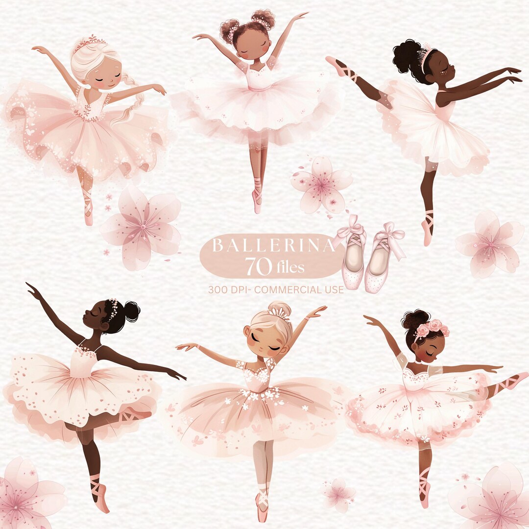 Pink Ballerina Clipart Cute Ballet Watercolor PNG Light Pink Floral ...