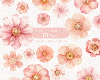 Blush Pink flowers clipart floral watercolor image  Muted Pink Flowers PNG Bloom flowers Clip art flower sticker