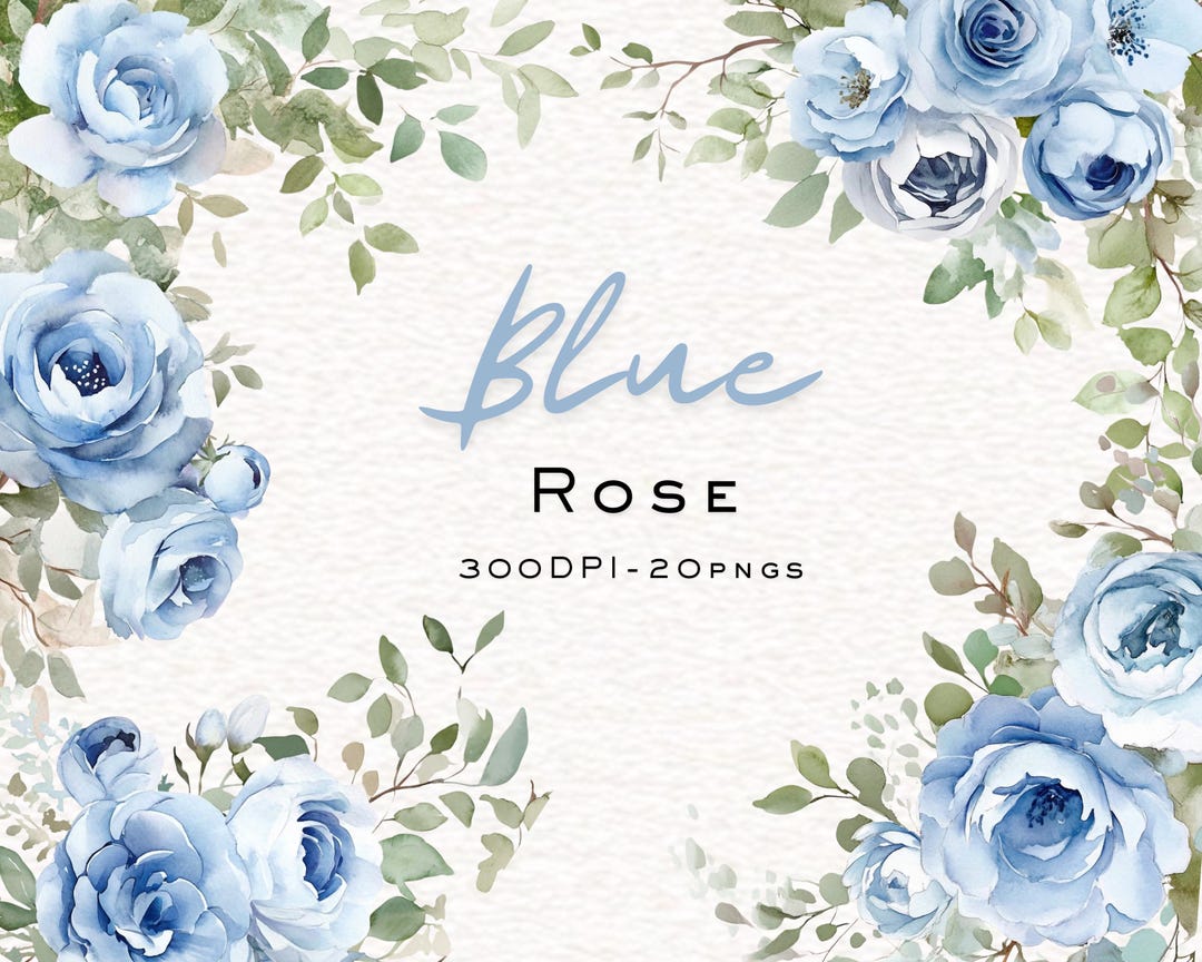 Watercolor Dusty Blue Roses Clipart, Blue Floral PNG, Wedding Roses ...