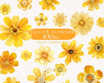 Watercolor Yellow flowers clipart Pastel Yellow Abstract Flowers PNG Bloom flowers floral image Yellow Bouquet flower sticker