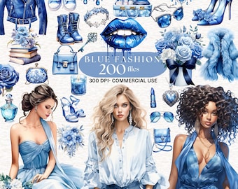 Watercolor Blue Fashion Clipart  Dusty Blue  PNG  Women Glamour Fashion Illustration Graphics outfit Fashion Glam Bag Planner