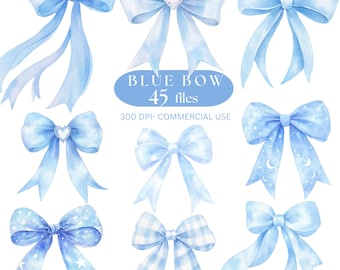Blue Bow Clipart Watercolor Lace Bow Coquette Bow image digital download  Blue Ribbon PNG Cute Baby Girl Shower Clipart Pastel Blue Bow