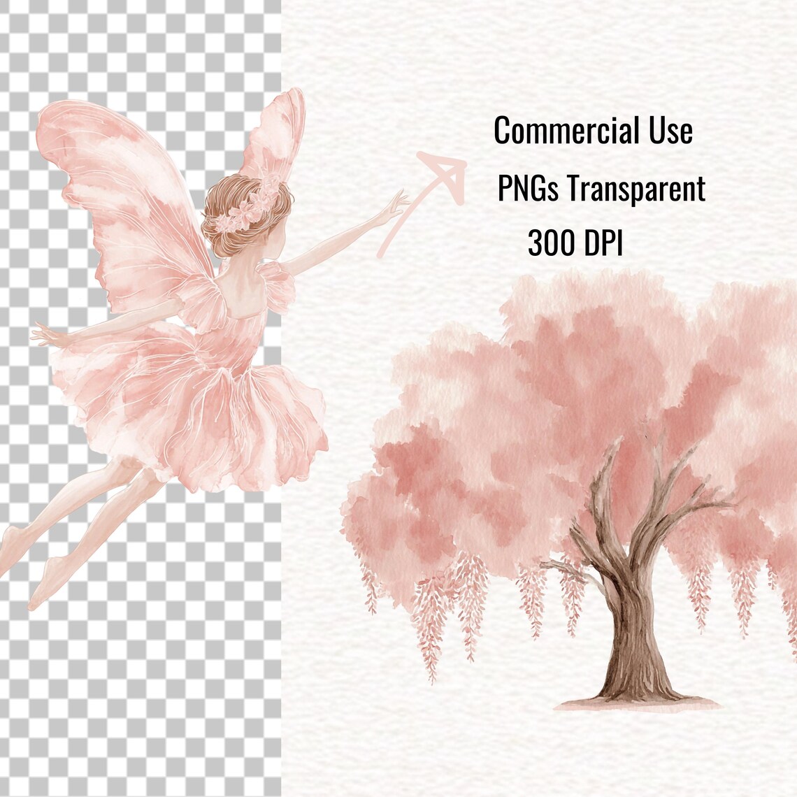 Watercolor Pink Fairy Garden Clipart Fairies Image Cute Little Girl ...