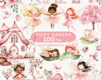 100 Pink Fairy Garden Clipart Watercolor Fairy Clipart Cute Little Girl Clipart Baby Fairy clipart Fairy Garden Nursery Clip Magical Fairy