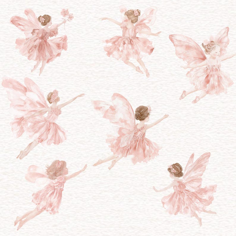 Watercolor Pink Fairy Garden Clipart Fairies Image Cute Little Girl ...
