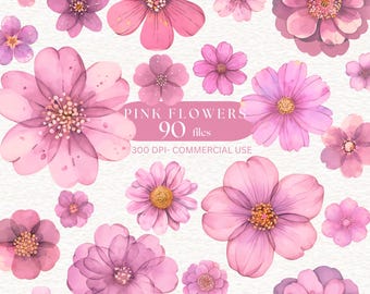 Watercolor Pink flowers clipart Pastel Pink Flowers clip art  PNG Bloom flowers Clipart Muted Pink floral image Pink Bouquet flower sticker