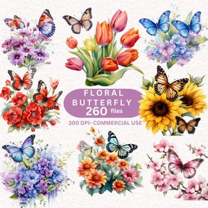 260 Akwarela Kwiatowy Motyl Clipart, Clipart Zwierzęcy, Clipart Kwiatowy, Clipart Letni Motyl, Clipart Kwiatowy, Przyjęcie Urodzinowe w Przedszkolu