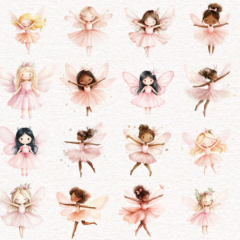 100 Pink Fairy Garden Clipart Watercolor Fairy Clipart Cute Little Girl ...