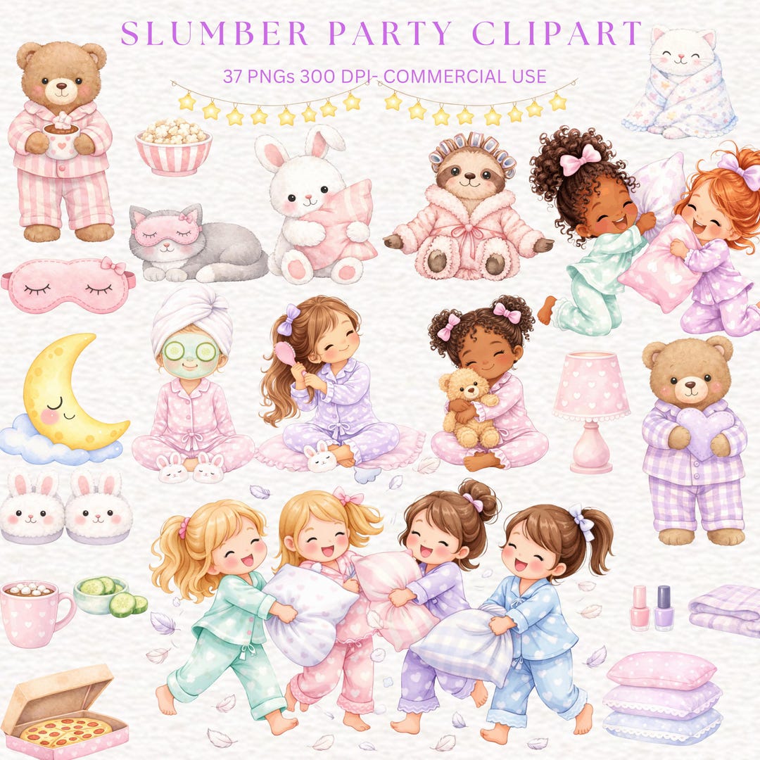 Sleepover Slumber Party Clipart Pajama Pastel Party Clipart Spa Day ...