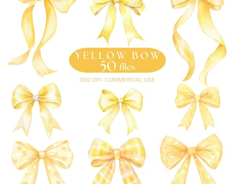 Yellow Bow Clipart Watercolor Lace Bow Coquette Bow image digital download Yellow Ribbon PNG Cute Baby Girl Shower Clipart Pastel Yellow Bow