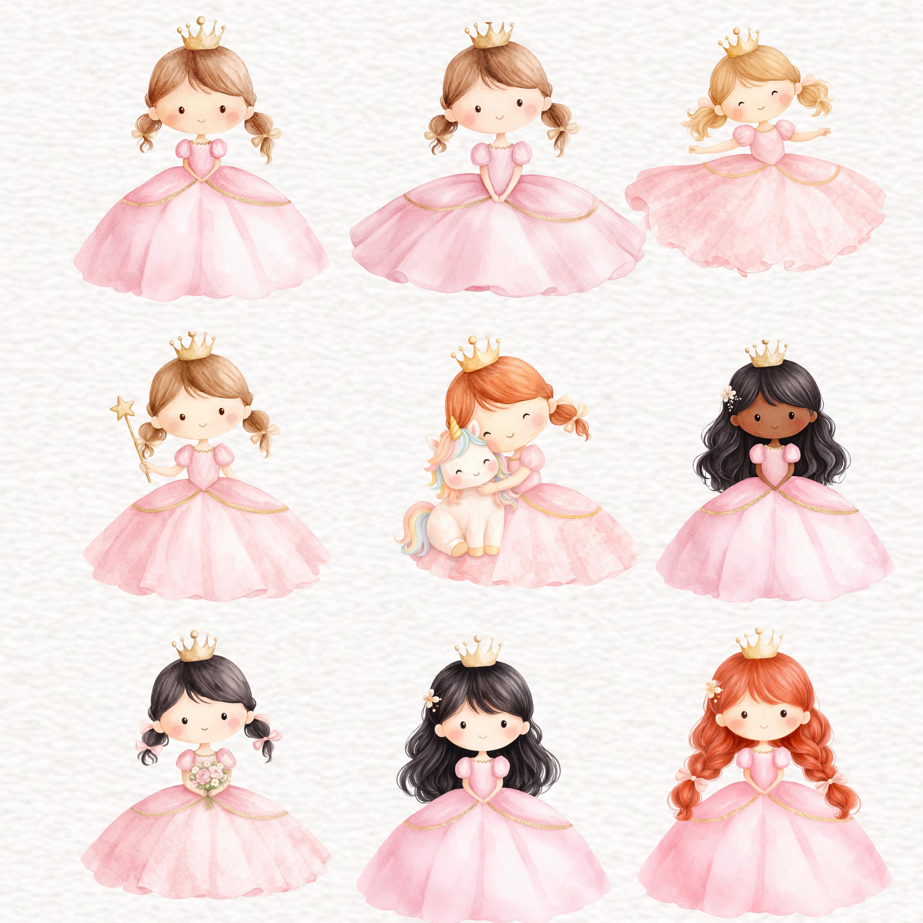 Watercolor Pink Princess Clipart, Pink Gold Royal Clipart Unicorn Pony ...