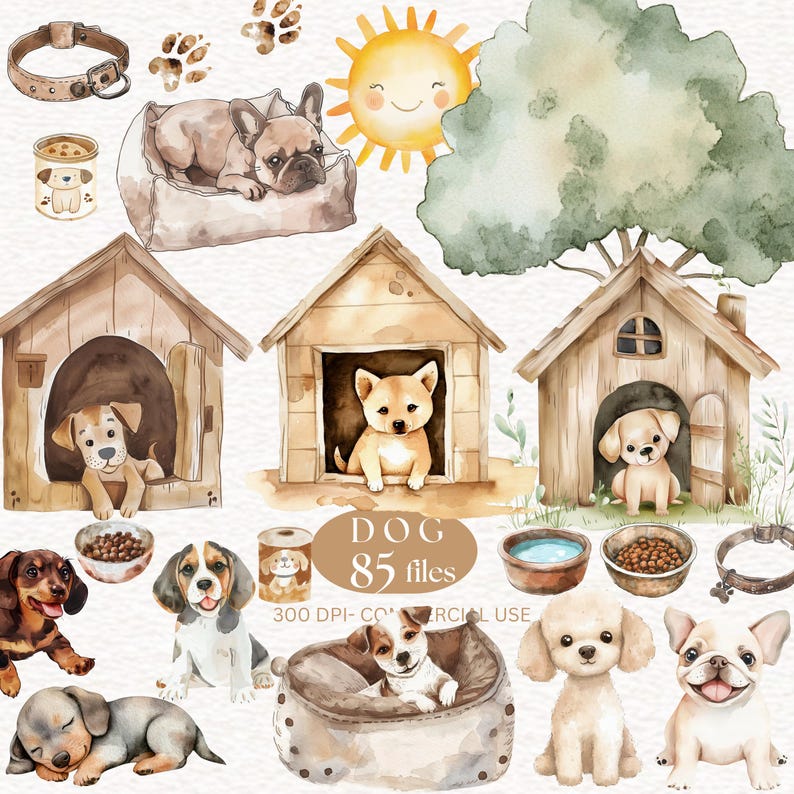 Watercolor Dog Clipart Cute Animal Image Nursery Decor Animal Puppy PNG ...
