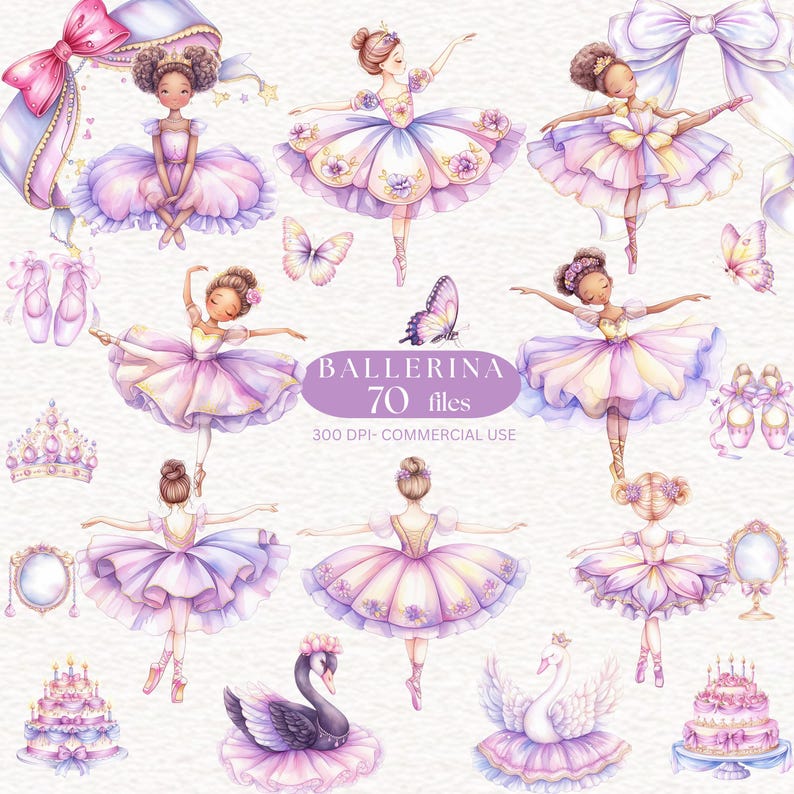 Ballerina Clipart Cute Ballet Watercolor Ballerinas PNG Black Swan Lake ...