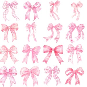 Pu&ograve; includere: Una collezione di sedici fiocchi ad acquerello in varie tonalit&agrave; di rosa. Alcuni fiocchi presentano motivi a quadretti, mentre altri hanno accenti a stella o a cuore. I fiocchi variano per dimensioni e stile.