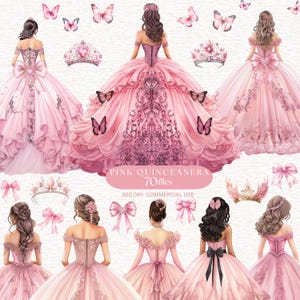 70 clipart rosa Quinceanera clipart princesa de salão de baile rosa clipart borboleta rosa clipart arco clipart Elementos de convite Quinceanera clipart PNG