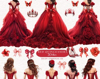 70 Red Quinceanera clipart Red Burgundy Ball room princess clipart red butterfly clipart  bow clipart Invitation Elements Quinceanera PNG