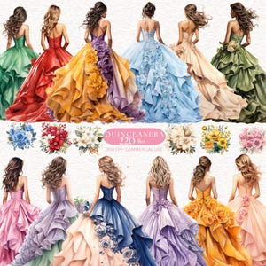 220 QUINCEANERA Clipart Blumen floral Aquarell Clipart Einladung Ball Einladung Elemente Quinceanera Clipart Prinzessin PNG