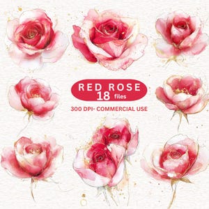18 Abstract Red Rose Clipart, Flowers Clipart, Botanical Art, Printable clipart, Digital download, Paper craft, Card Making, Journaling,