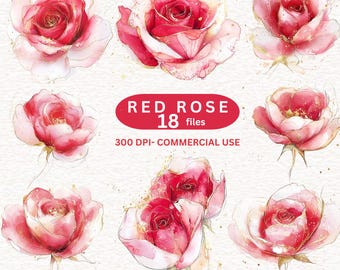 18 Abstract Red Rose Clipart, Flowers Clipart, Botanical Art, Printable clipart, Digital download, Paper craft, Card Making, Journaling,