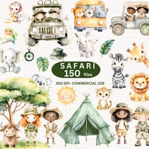150  Safari Clipart, Cute Animals Clipart, Watercolor Forest Animal Clipart, Jungle Animals Clipart, Baby Shower Clipart, Digital Download