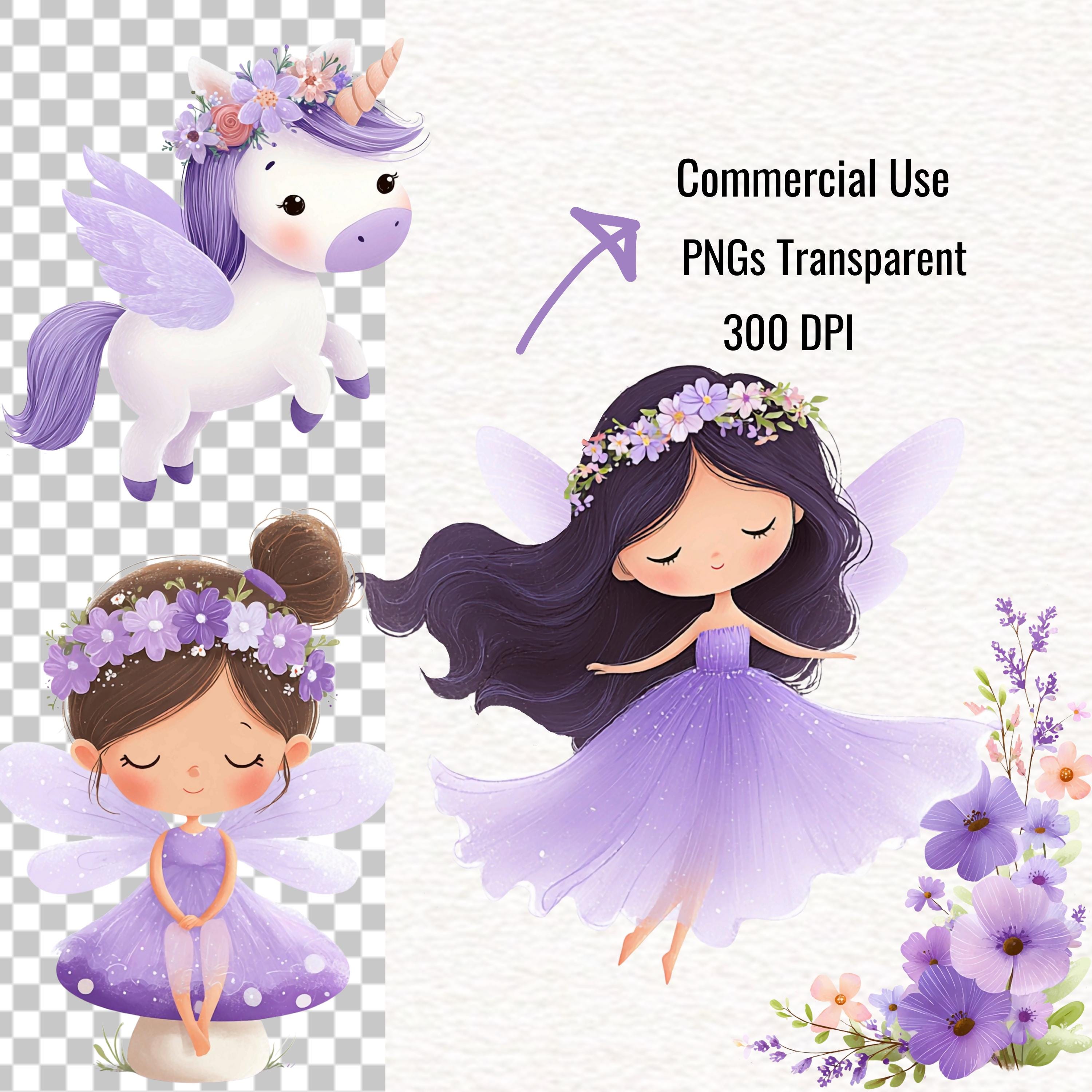 Purple Fairy Clipart Lilac Fairies Png Watercolor Cute Little Girl ...