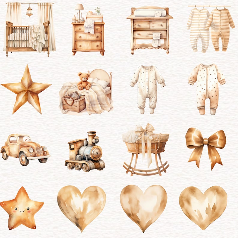 80 Baby Shower Clipart Neutral Baby Shower Watercolor Baby Shower PNG ...