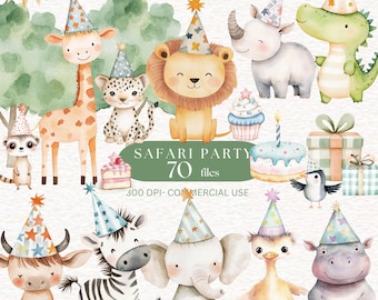 Safari Birthday Clipart Cute Animal Clipart image Watercolor Forest Animal Clipart Jungle Animal PNG Baby Shower Clipart Party HBD clipart