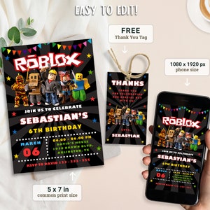 Roblox uitnodiging, Roblox uitnodigen, Game Party, Roblox Boy verjaardagsuitnodiging sjabloon, spel verjaardag, Kids Roblox, bewerkbare sjabloon, Canva afbeelding 2