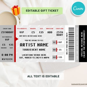 Bearbeitbare Konzertticket Vorlage, DIY Event Ticket, Konzertticket Geschenk, Überraschungsdruckbare Konzertticket Geschenkidee, Canva Template