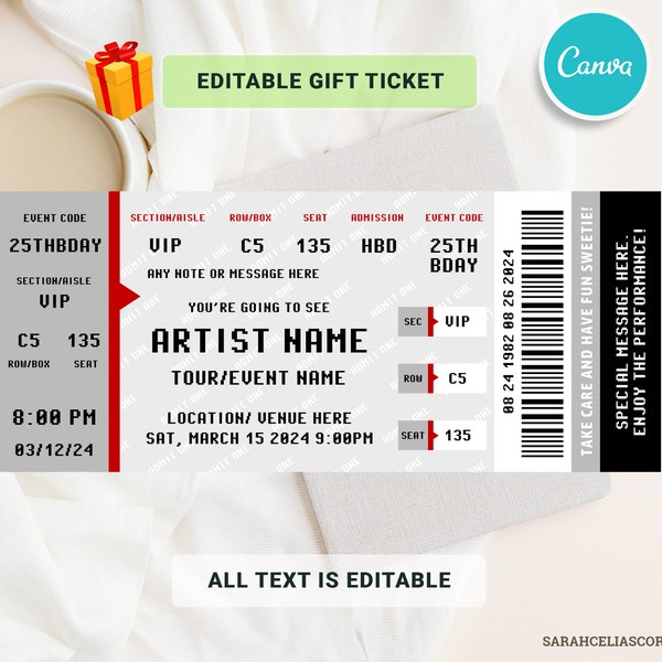 Concert Ticket Template Etsy