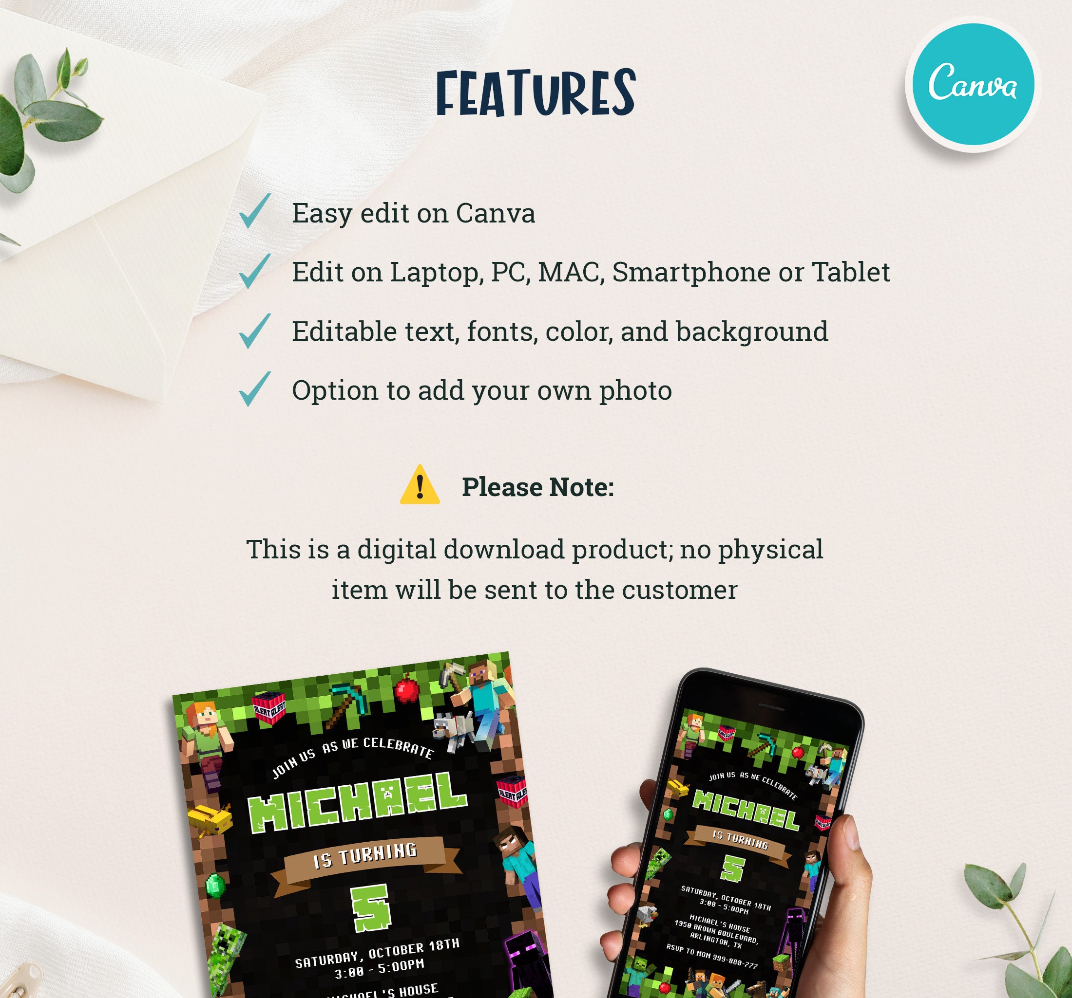 Editable Minecraft Invite – Printable + Phone Version