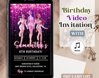 K-pop Demon Hunters Kids Birthday Invitation, Anime Theme Party, Animated Video Invite, Kpop Video Birthday Party, Editable Canva Template