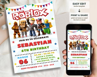 Szablon zaproszenia urodzinowego Roblox: Edytowalne zaproszenie na imprezę w grze (do pobrania cyfrowego)