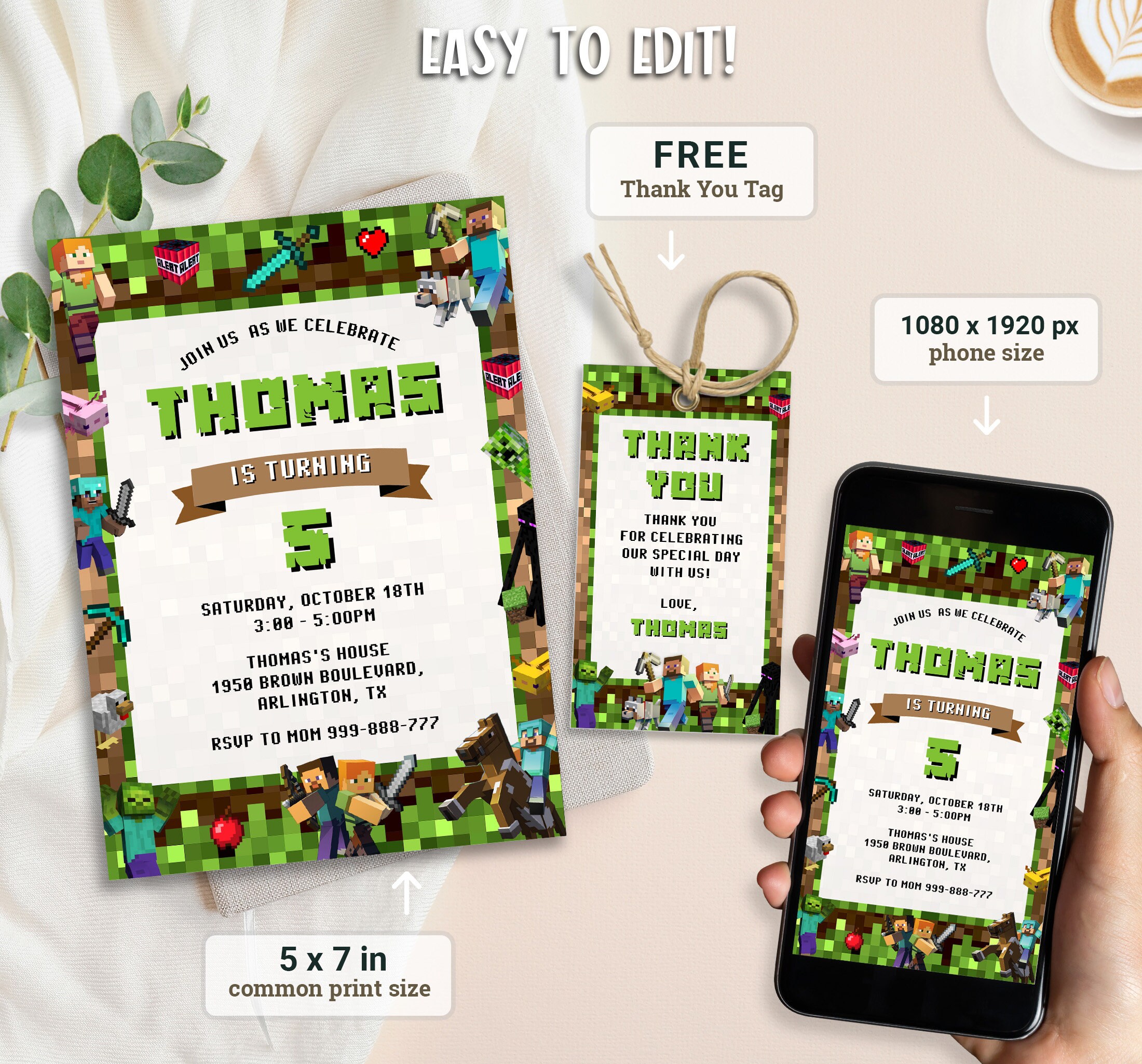 ✨Minecraft Birthday Invitation