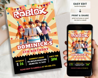 Roblox Birthday Invitation, Editable Game Party Invite (Digital Download)