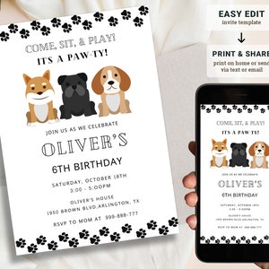 Modelo de convite de aniversário de cachorrinho, convite de aniversário de cachorro, convite para festa de cachorrinho, convites de aniversário de animal de estimação, aniversário de qualquer idade, download instantâneo