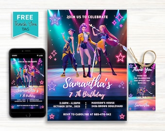 Kpop Dämonenjäger Geburtstagseinladung, bearbeitbare Canva Vorlage (Digitaler Download