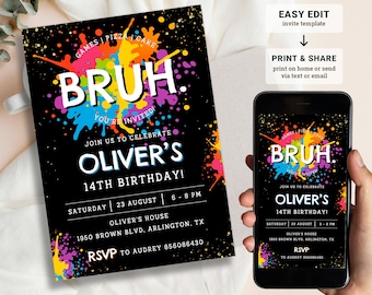 Bruh Birthday Invitation Template, Editable Canva Invite
