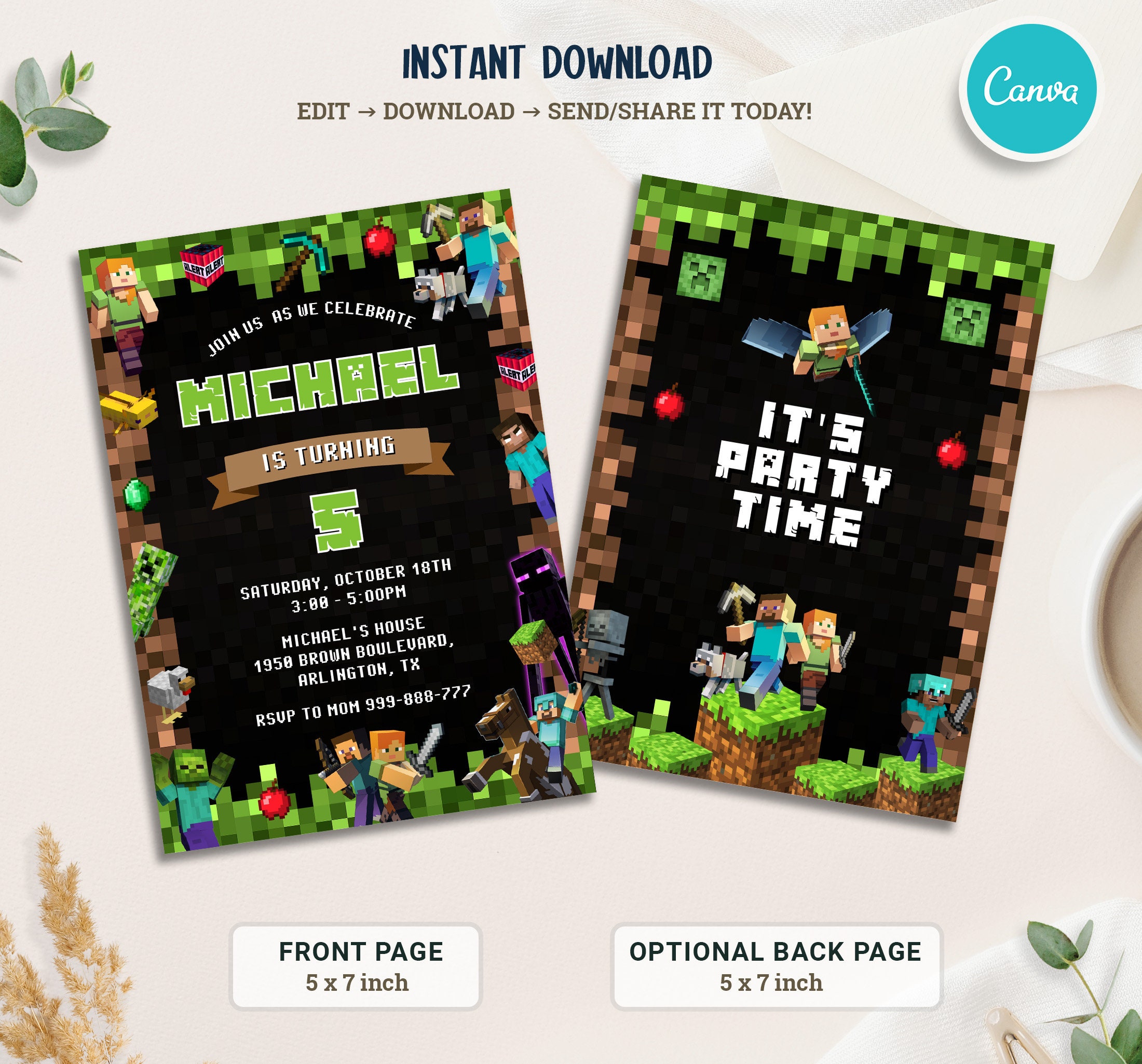 Editable Minecraft Invite – Printable + Phone Version