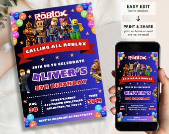 Roblox Birthday Invitation Template, Game Party Invite (Digital Download)