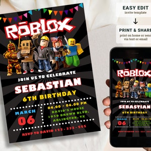 Roblox Invitation, Roblox Invite, Game Party, Roblox Boy Birthday Invitation Template, Game Birthday, Kids Roblox, Editable Template, Canva