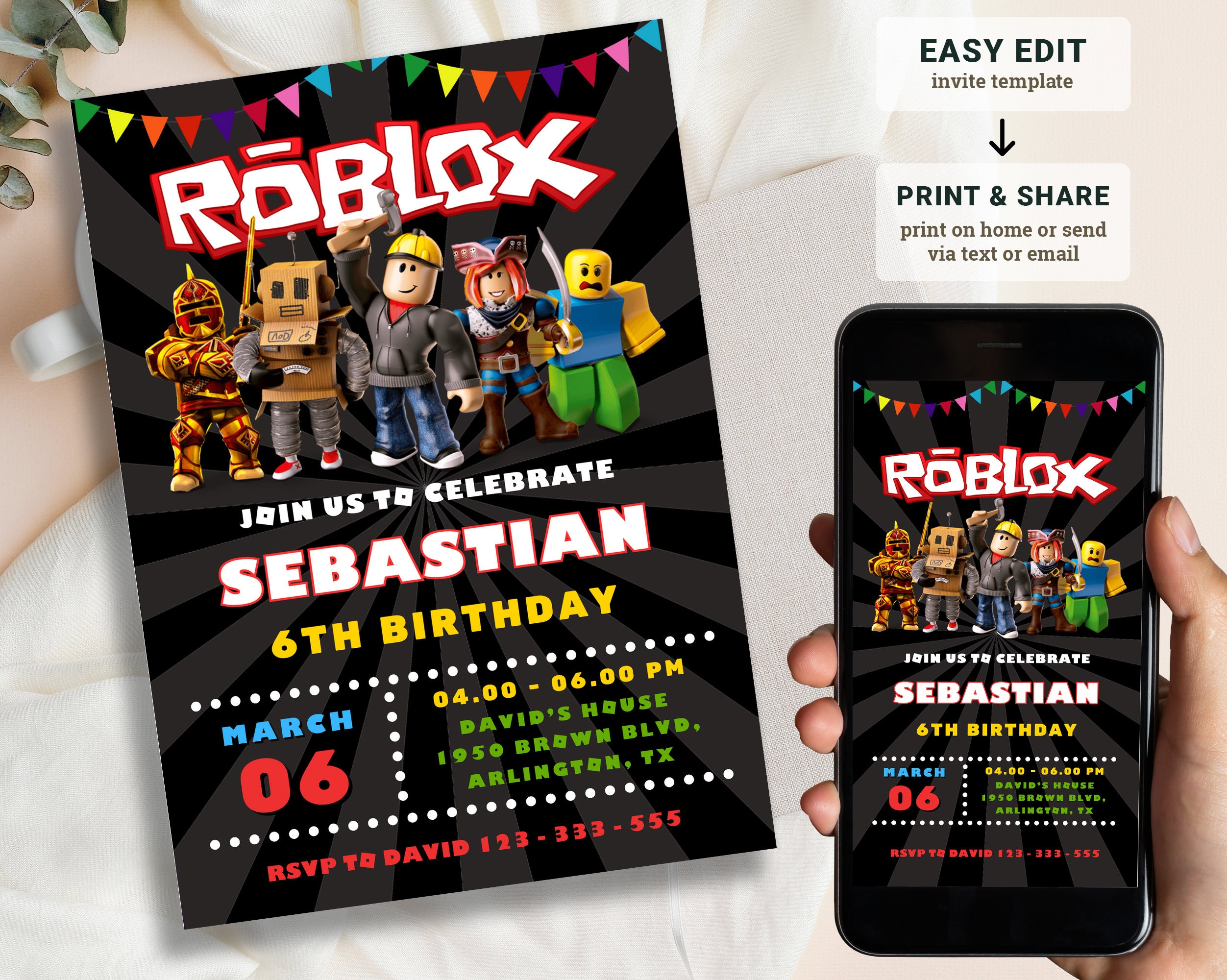 Roblox Invitation, Roblox Invite, Game Party, Roblox Boy Birthday ...