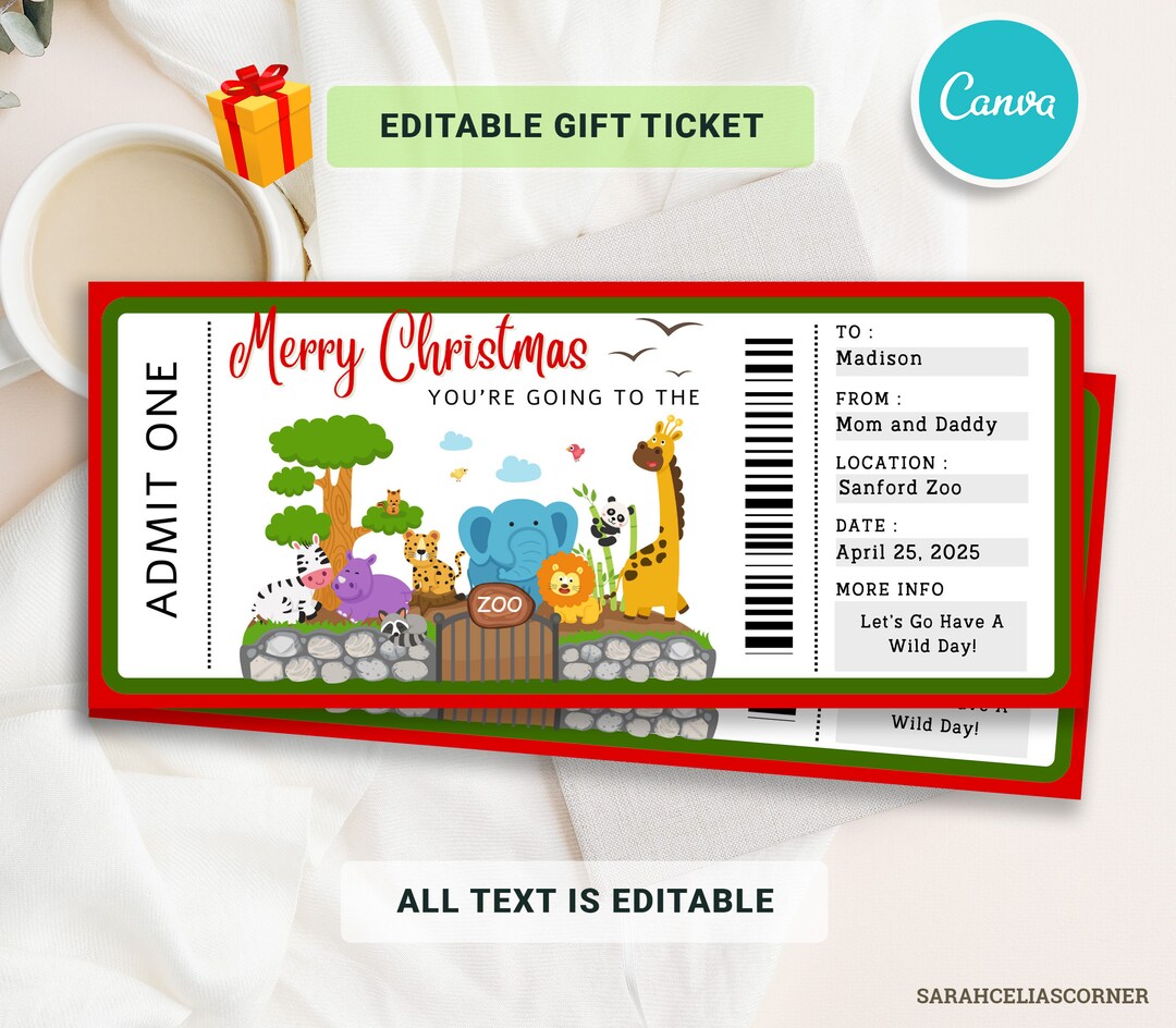 Christmas Gift of Zoo Printable Ticket, Surprise Zoo Ticket, Printable ...