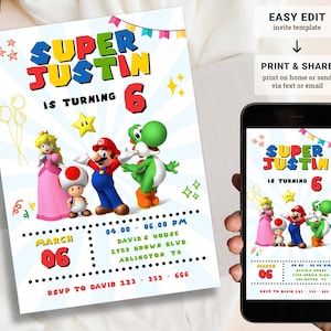 Editable Mario Bros Invitation, Super Mario Birthday Invitation, Printable Birthday Party Invitations, Kids Birthday Invitation 5x7